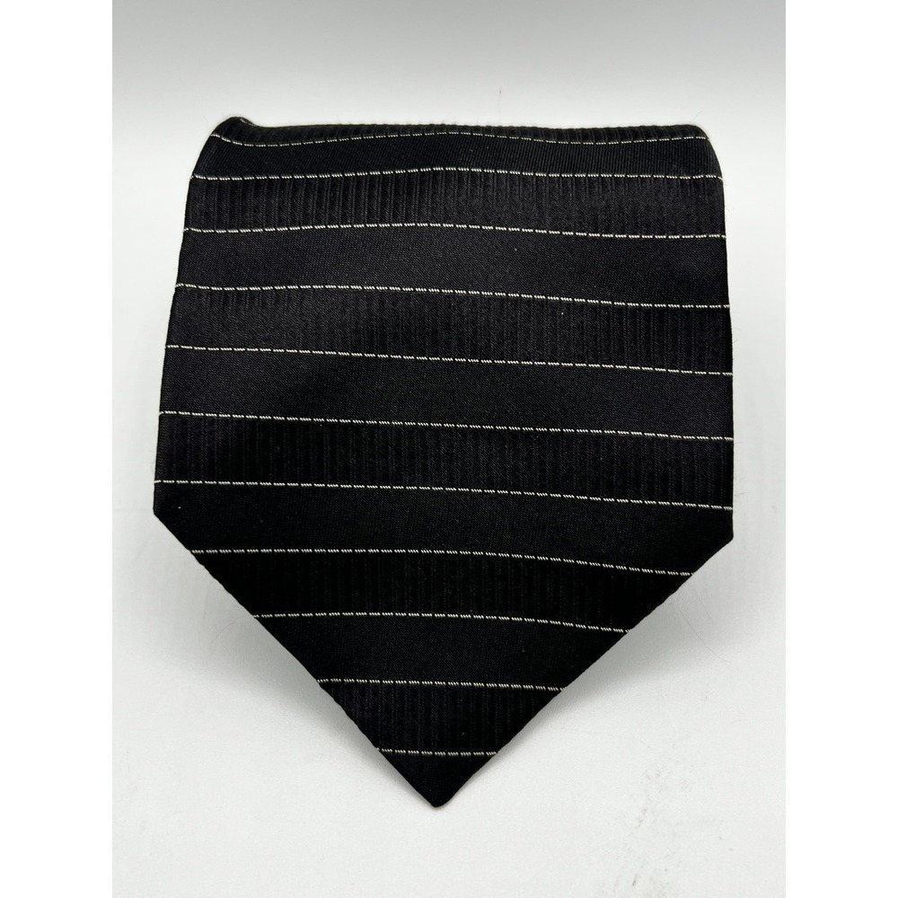 TODAY'S MAN Men's 100% Silk Necktie Italy Designer Black Stripe W:4" L:58.5"